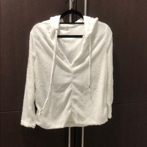 Soft, Bright White, fuzzy hoodie. Size Small, New.